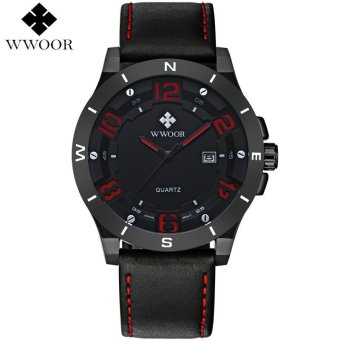Men Watches WWOOR Luxury Brown Genuine Leather Strap Sports Watch Military Wristwatch(Red&Black) - intl  