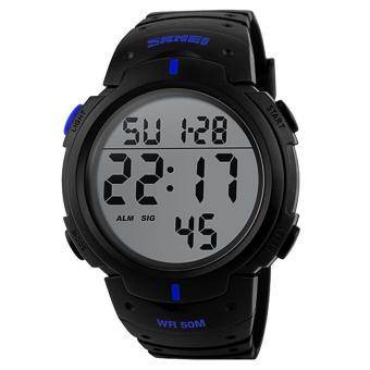 Men Waterproof Digital Multi-function Outdoor Sports Running Electronic Wrist Watch Blue - intl  