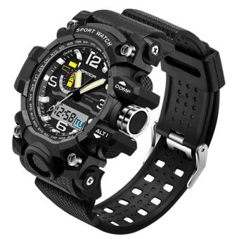 Men Waterproof Digital Multi-function Outdoor Sports Running Electronic Wrist Watch with Three Pointers Black - intl  