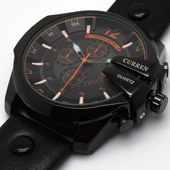 Mens Leather Starp Quartz-Watch Fashion Black And Orange - intl  