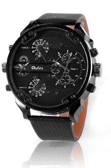 Men's Military Army PU leather strap Watch Black  
