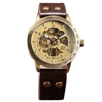 Men's PU Leather Band Hollow Automatic Mechanical Business Wrist Watch Brown  