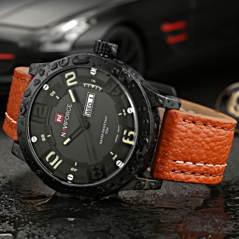 Men's Sports Watches Brand Luxury Leather Quartz Date Clock Fashion Casual Waterproof Army Military Wrist (BLACK BROWN) - intl  