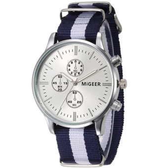 Migeer - Jam Tangan Unisex - Biru Silver - Strap Kanvas - Monroe Stripes Wristwatch Sport Watch  