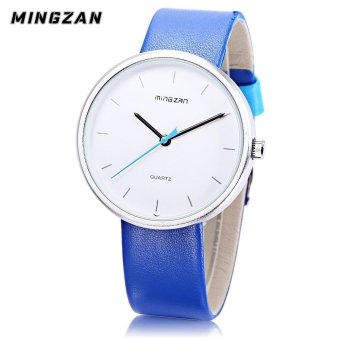 MINGZAN 6221 Unisex Quartz Watch Leather Band Daily Water Resistance Concise Dial Wristwatch (Blue) - intl  