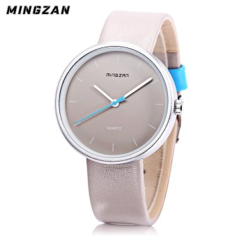 MINGZAN 6221 Unisex Quartz Watch Leather Band Daily Water Resistance Concise Dial Wristwatch (Grey) - intl  