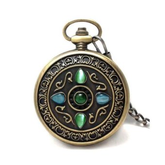 miyifushi Watch authentic retro European watch lucky stone five catstone watch men Rome Mechanical Pocket Watch (Green) - intl  