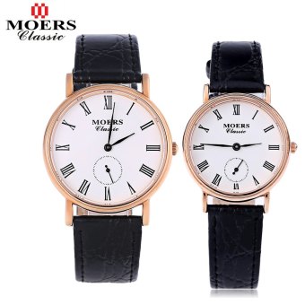 MOERS BM8601 Couple Quartz Watch One Working Sub-dial Roman Numerals Display Water Resistance Fashion Wristwatch (Gold)  