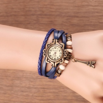Moonstone Women Quartz Fashion Weave Wrap around Leather Bracelet Wrist Watch - intl  