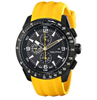 Nautica Men's N18599G NST 101 Stainless Steel Watch with Yellow Resin Band - intl  