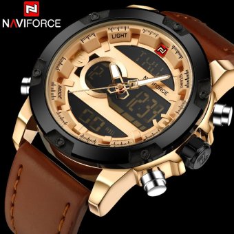 NAVIFORCE Mens Watches Top Brand Luxury Military Sport Dual Display Wristwatches Waterproof Alarm Digital Leater Watch Men - intl  