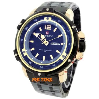 Naviforce - NF-9075M Jam Tangan Pria - Strap stainless steel-hitam rose kuning  