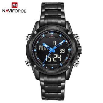 NAVIFORCE NF9050 Dual Movt Men Quarz Watch Analog Digital LED Wristwatch Calendar Watches Stainless Steel Strap - intl  
