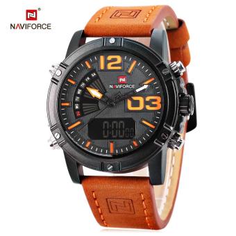 NAVIFORCE NF9095M Male Dual Movt Watch Calendar Luminous 3ATM Genuine Leather Band Wristwatch (Orange) - intl  