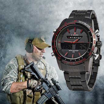 NAVIFORCE pria mewah jam tangan Stainless Steel militer kali ganda Digital LED jam arloji Quartz Jepang olahraga - International  