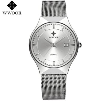 New Fashion top luxury brand WWOOR watches men quartz-watch stainless steel mesh strap ultra thin dial clock masculino - intl  