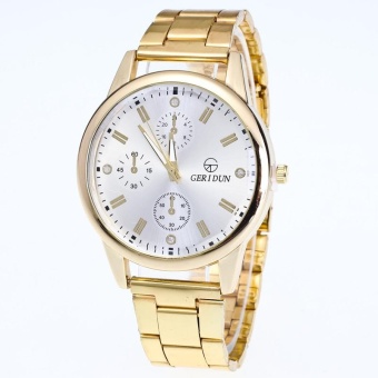 New Mens Gold Watches Diamond Dial Gold Steel Analog Quartz Wrist Watch WH - intl  