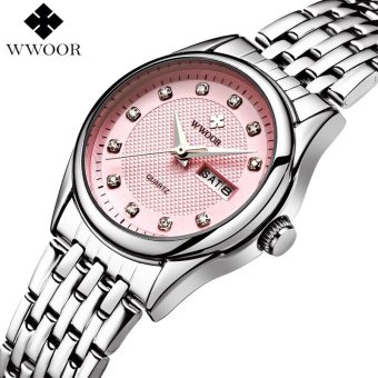 New Women Watches Brand Luxury 50m Waterproof Date Clock Ladies Quartz Sports Wrist Watch Women Silver Bracelet relogio (Pink) - intl  