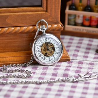 nonof New Arrival Simple Style Steampunk Mechanical Pocket Watch Retro Silver Color Pocket Watch With Gift Box relogio PW169 (Silver) - intl  