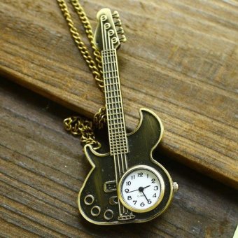 nonof New arrival watch pocket antique vintage rock guitar shaped with long chain for women ladies hot sale dropship - intl  