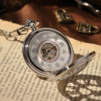 nonof New Classic Silver Steampunk Watch Elegant Hand Wind Mechanical Pocket Watch Dual Arabic Numbers Retro Watch Zakhorloge PW83 (Silver) - intl  