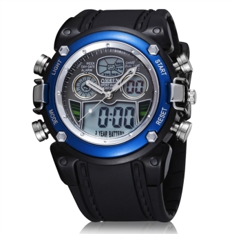 OHSEN Waterproof Backlight Digital LED Date Alarm Mens Rubber Quartz Watch (Blue)  
