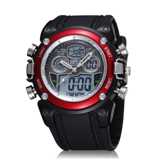 OHSEN Waterproof Backlight Digital LED Date Alarm Mens Rubber Quartz Watch (Red)  