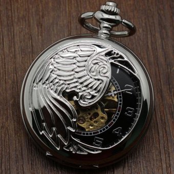 ooplm Creative mechanical watch animal phoenix pattern providespacket machine carved gold pocket watch (Grey) - intl  