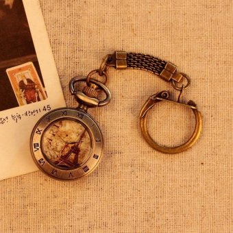 ooplm Eiffel Tower Roman Number Pocket Watch Quartz Antique UnisexAlloy Pendant Retro Chain Best Gift (bronze) - intl  