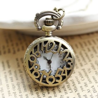 ooplm New Vintage Necklace The Face of Arabic Number Quartz Women Fashion Gift Pendant Watch Pocket Bronze  