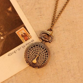 opoopv Small Peacock Pattern Retro Vintage Pocket Watch Women Necklace Quartz Alloy Pendant With Long Chain Wholesale (bronze) - intl  