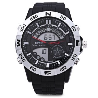 OTS 8070G Dual Movt Men Analog LED Digital Quartz Watch Luminous Pointer 50m Water Resistance Wristwatch (SILVER)  