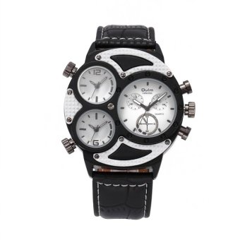 Oulm HP3594 Men Boys Multi-Time Display Quartz Wrist Watch with PU Band (White) - intl  