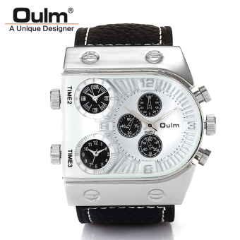 OULM Men's Casual Watch Three Time Zone Genuine Leather Wristband Quartz Movement Analog Display(white) - intl  