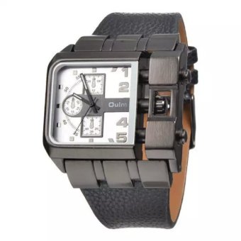 Oulm watches army big square shape leather band japan quartz movement men sports watch white  