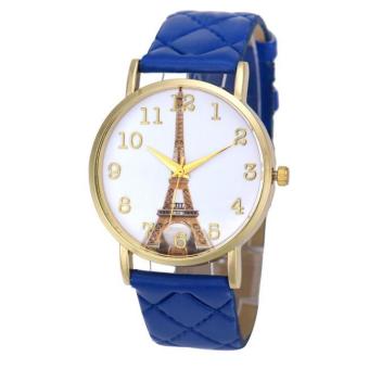 Paris Eiffel Tower Women Faux Leather Analog Quartz Wrist Watch Blue  