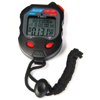 PC560 3 baris 60 memori dengan alarm Stopwatch Digital LCD fungsi kalender (Hitam)  