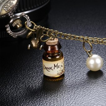 pyonk JIANG YUYAN Quartz Wishing Bottle Key Pendant Rabbit Pearls Bronze Pocket Watches Casual Chain Necklace Watch Clock - intl  