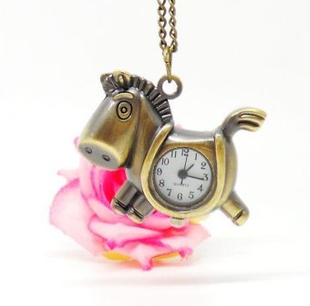 pyonk Wholesale Antique Bronze Horse Pendant Vine Pocket Watch Necklace Best Gift Hot Sale Dropship - intl  
