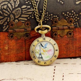 quzhuo Antique Bronze Watch Pendants Eiffel Tower Small Necklace Women Mini Gifts Wholesale - intl  