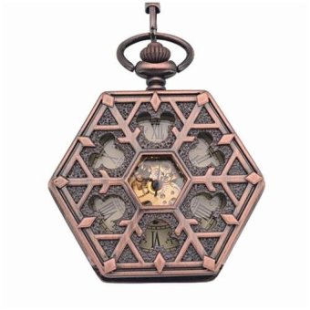 quzhuo Antique red bronze Hexagonal automatic pendant fob watchretro pocket watch keychain vintage mechanical pocket watch withChain (Yellow) - intl  