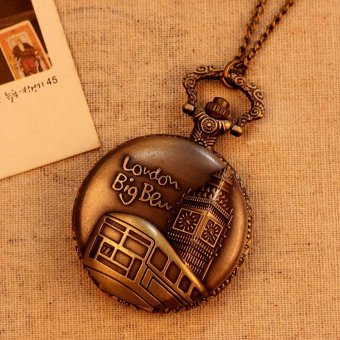 quzhuo Hot Sale Bronze Vintage Pocket Watch Women Men Necklace Quartz With Long Chain Pendant Wholesale (bronze) - intl  