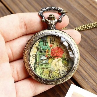 quzhuo wholesale hot sale fashion flower bell tower high quality pocket watches women vine - intl  