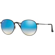 Ray-Ban Sunglasses Round Metal RB3447 - Shiny Black (002/4O) Size 50 Mirror Gradient Blue