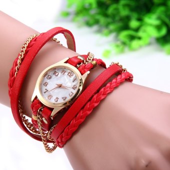 Retro Vintage Multilayer Faux Leather Strap Band Weave Wrap Women Bracelet Quartz Wrist Watch - intl  