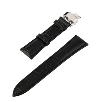 S & F Genuine Leather Stainless Steel Butterfly Clasp Buckle Watch Band Strap 18-24mm  