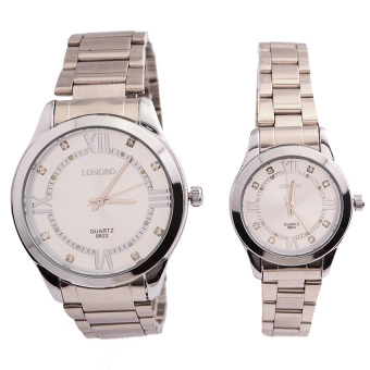 S & F LONGBO 8822 Couples Lovers Quartz Watch 30M Waterproof Stylish Diamond Steel Band Wrist Watch Pair in Package - intl  