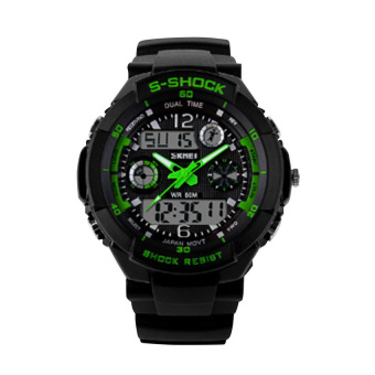 S & F Skmei AD0931 Mens Military Sports Watch Multifunction Multi-colour LED Digital Waterproof Alarm Wrist Watch (Black/Green) - intl  