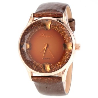 S & F Tianshou 0721G Womens 4 Butterfly Diamante Design Round Dial Analog Qaurtz Wrist Watch with Leather Band - Brown  