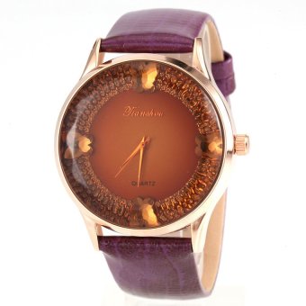 S & F Tianshou 0721G Womens 4 Butterfly Diamante Design Round Dial Analog Qaurtz Wrist Watch with Leather Band - Purple  